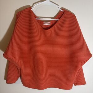 Anthropologie Ribbed Dolman Sleeve Sweater Orange Batwing Long Sleeve M